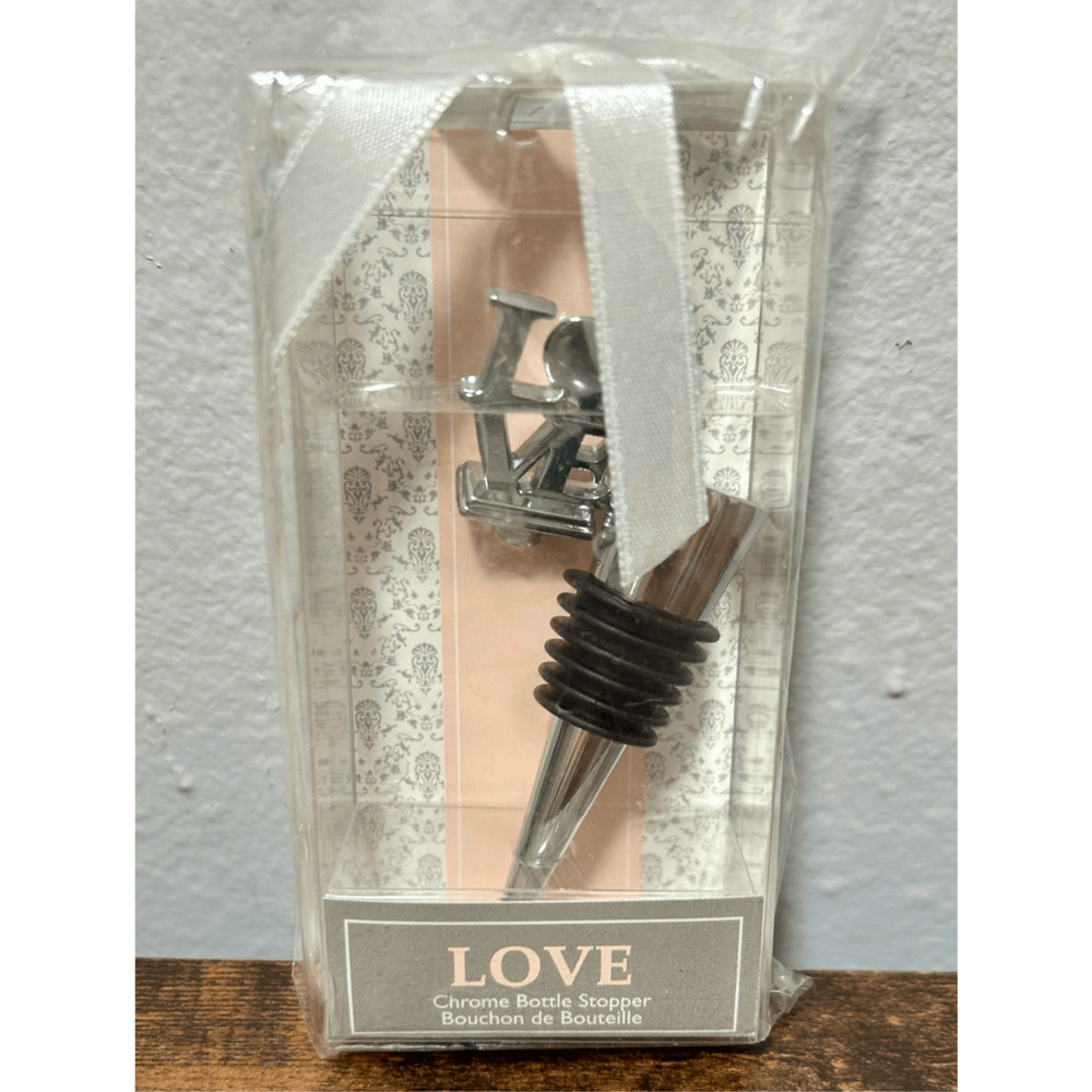 Kate Aspen LOVE Chrome Bottle Stopper, Wedding, Wine Champagne Saver, Silver